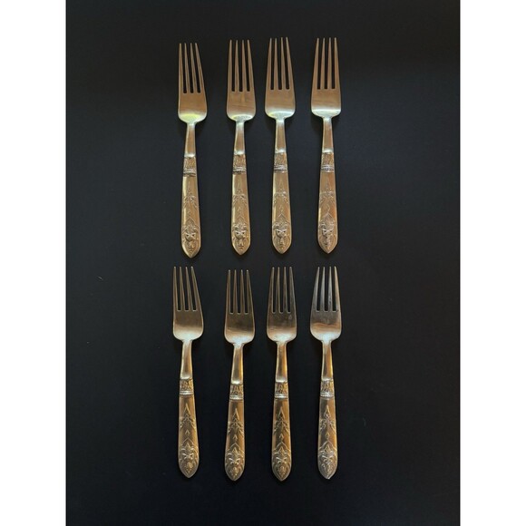Set Of 8 Vintage Brass Dinner Forks Thailand Buddha Deity Pattern Heavy Flatware - Picture 7 of 7